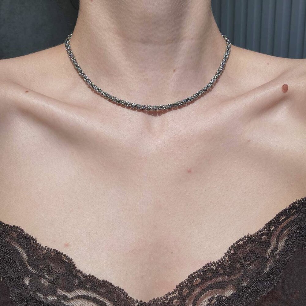 15 inch silver byzantine chain necklace ✦ hand crafted mini chain mail necklace - Picture 1 of 10